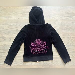 Y2K 2000s Juicy Couture Black Velour BLING Crest Hoodie Women’s Large